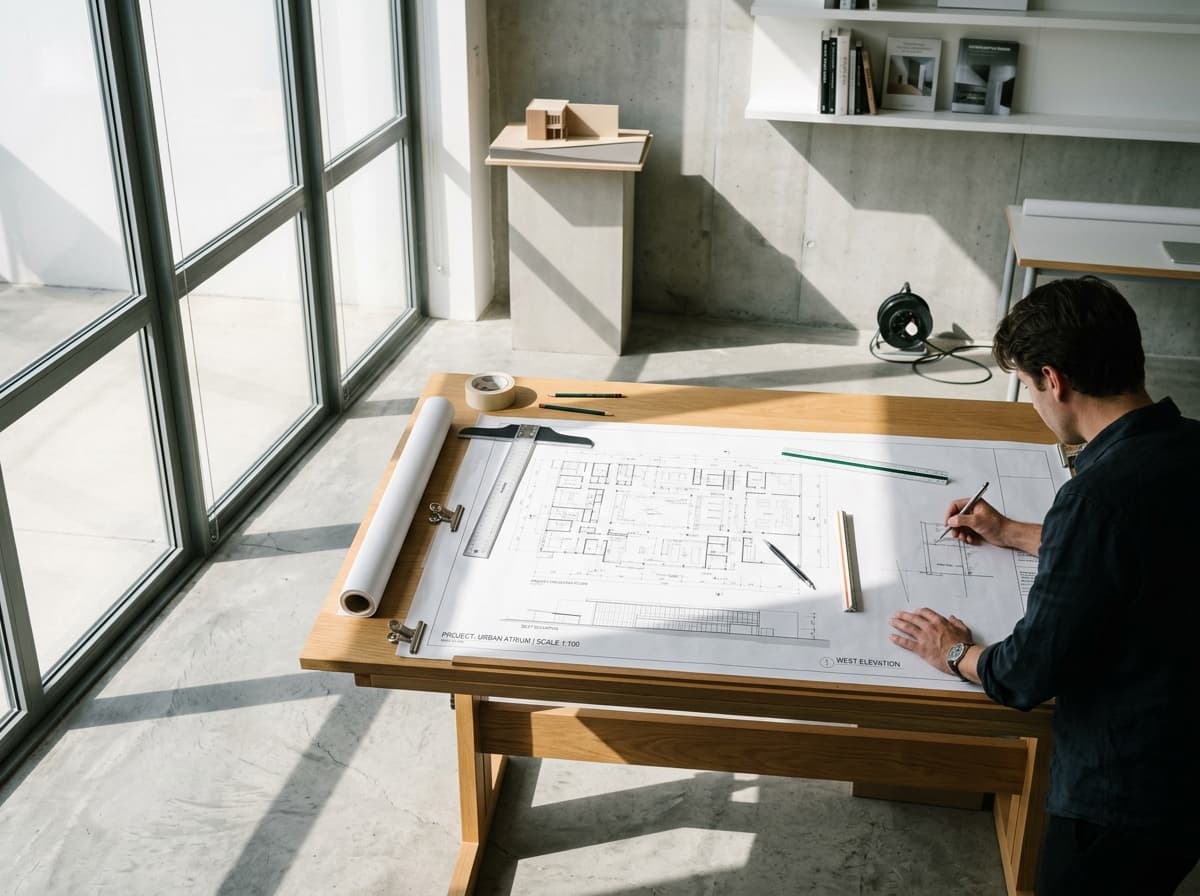 Architectural drafting studio — precision engineering specifications and design systems